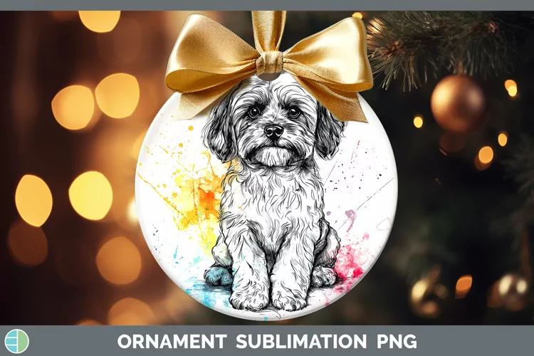 Watercolor Splash Lhasa Apso Ornament Sublimation Bauble Des