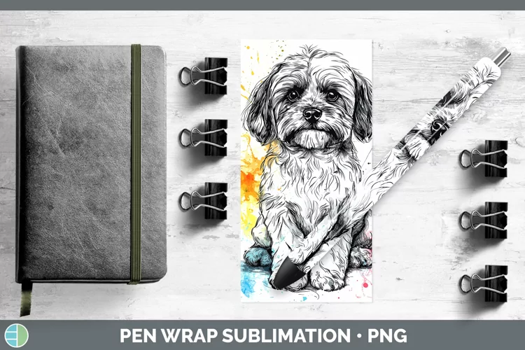 Watercolor Splash Lhasa Apso Pen Wrap Sublimation Pen Design