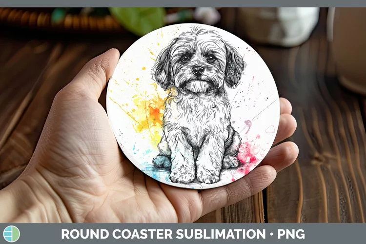 Watercolor Splash Lhasa Apso Round Coaster Sublimation Coast