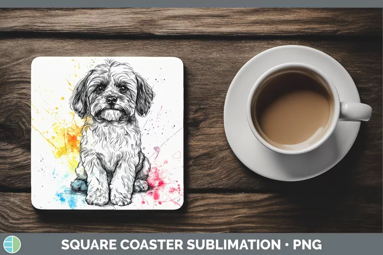 Watercolor Splash Lhasa Apso Square Coaster Sublimation Coas