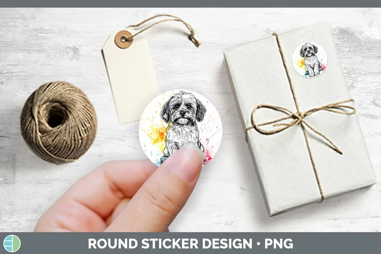 Watercolor Splash Lhasa Apso Stickers | Round Labels Designs