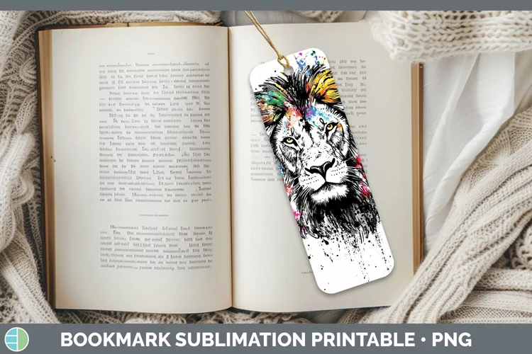 Watercolor Splash Lion Bookmark Sublimation Printable Design