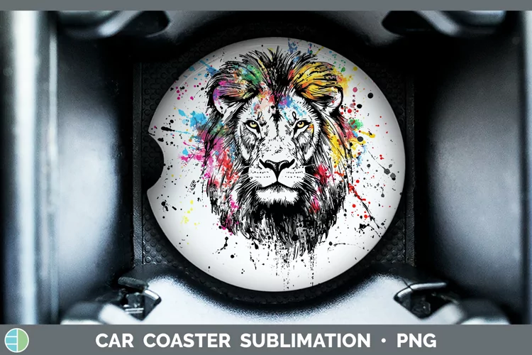 Watercolor Splash Lion Car Coaster Sublimation Designs