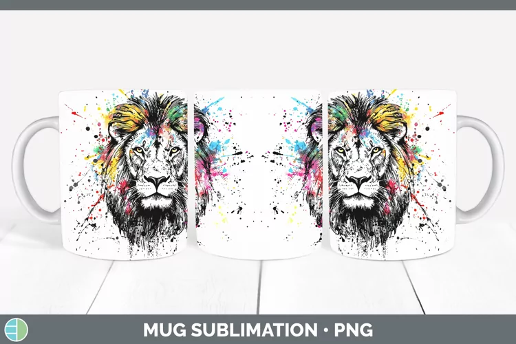 Watercolor Splash Lion Mug Wrap Sublimation Coffee Cup Desig