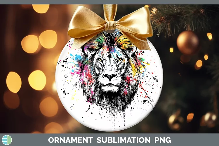 Watercolor Splash Lion Ornament Sublimation Bauble Designs