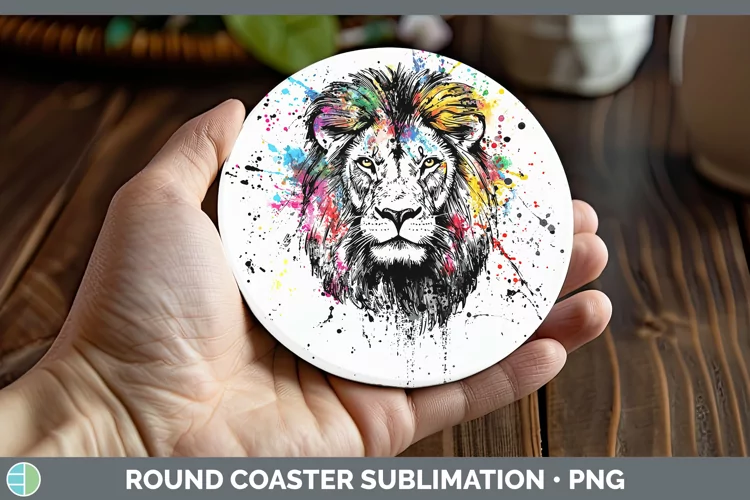 Watercolor Splash Lion Round Coaster Sublimation Coaster Des