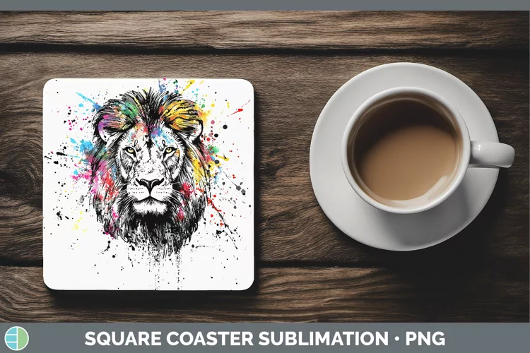 Watercolor Splash Lion Square Coaster Sublimation Coaster De