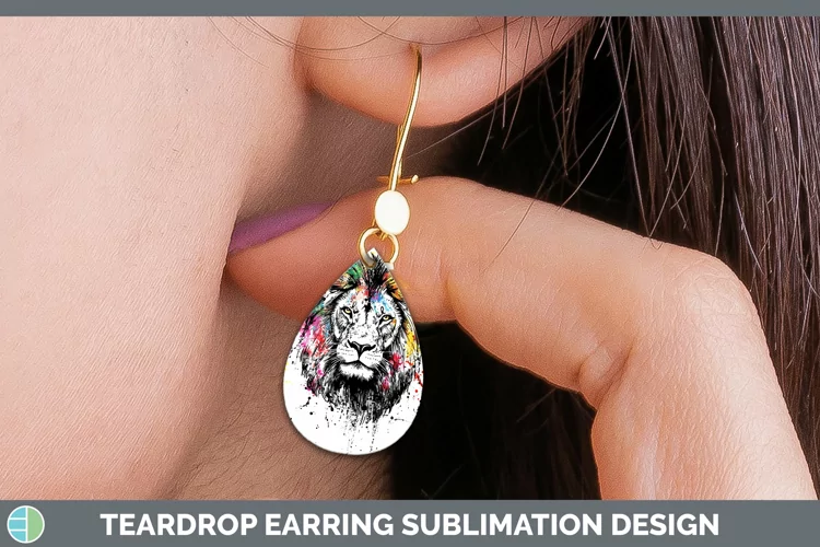Watercolor Splash Lion Teardrop Earrings Sublimation Earring