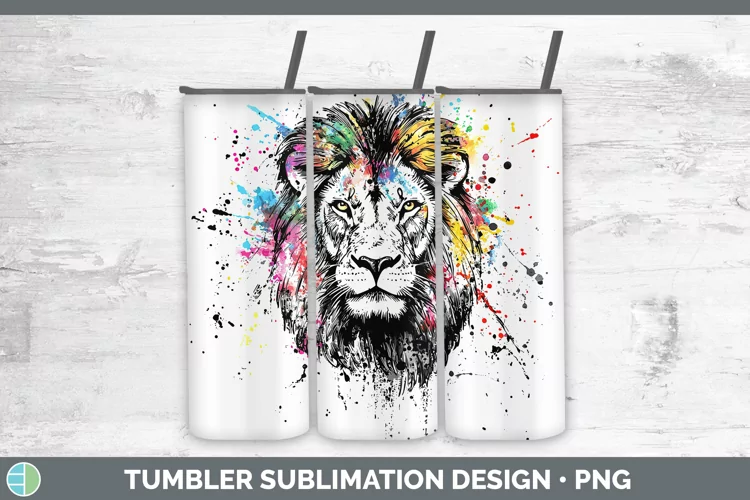 Watercolor Splash Lion Tumbler Sublimation 20 oz Skinny Tumb