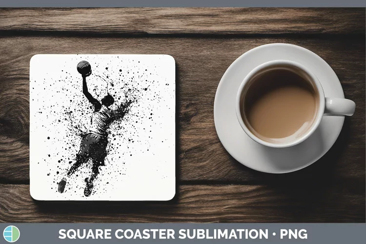 Watercolor Splash Male Basketball Square Coaster Sublimation