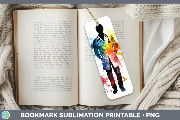 Watercolor Splash Male Doctor Bookmark Sublimation Printable
