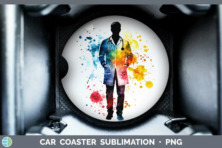 Watercolor Splash Male Doctor Car Coaster Sublimation Desig