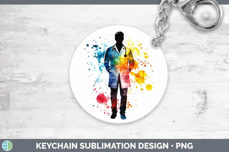 Watercolor Splash Male Doctor Keychain Sublimation Keyring D