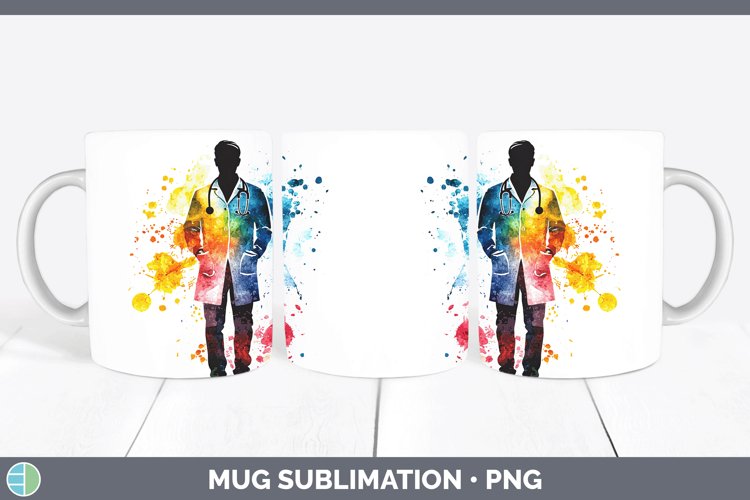 Watercolor Splash Male Doctor Mug Wrap Sublimation Coffee Cu