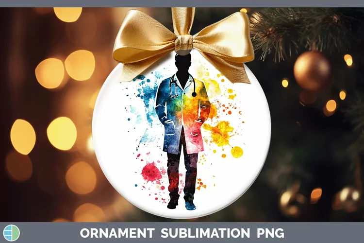 Watercolor Splash Male Doctor Ornament Sublimation Bauble De