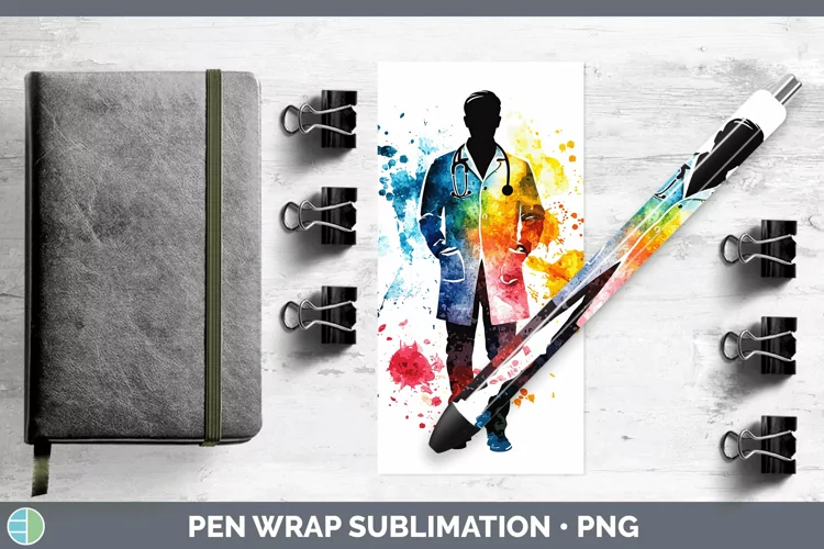 Watercolor Splash Male Doctor Pen Wrap Sublimation Pen Desig