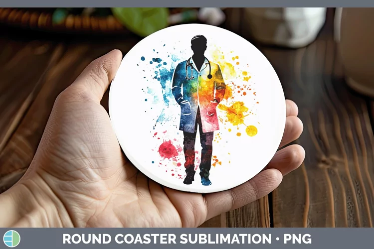 Watercolor Splash Male Doctor Round Coaster Sublimation Coas