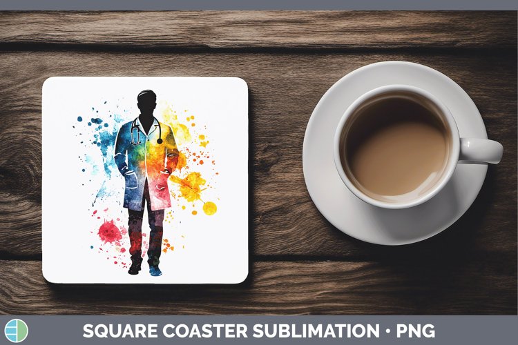 Watercolor Splash Male Doctor Square Coaster Sublimation Coa