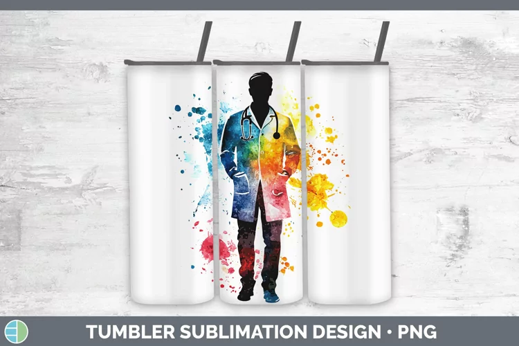 Watercolor Splash Male Doctor Tumbler Sublimation 20 oz Skin