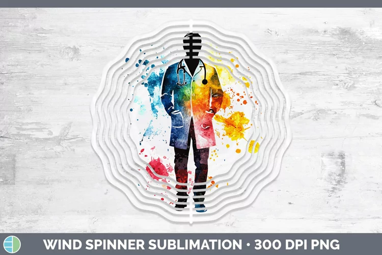 Watercolor Splash Male Doctor Wind Spinner Sublimation Spinn