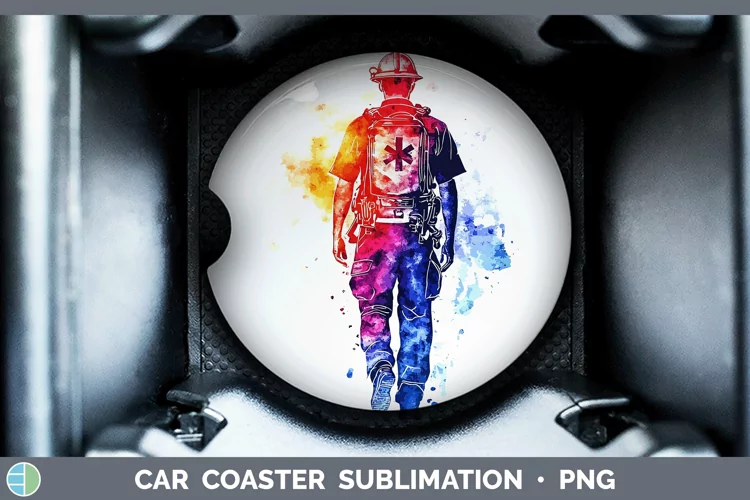 Watercolor Splash Male EMT Car Coaster Sublimation Designs
