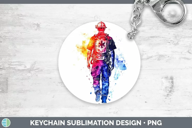 Watercolor Splash Male EMT Keychain Sublimation Keyring Desi