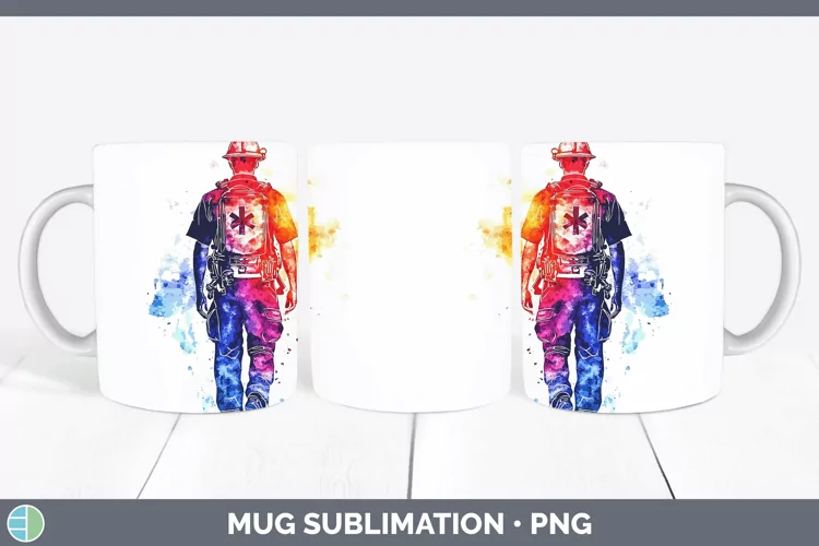Watercolor Splash Male EMT Mug Wrap Sublimation Coffee Cup D