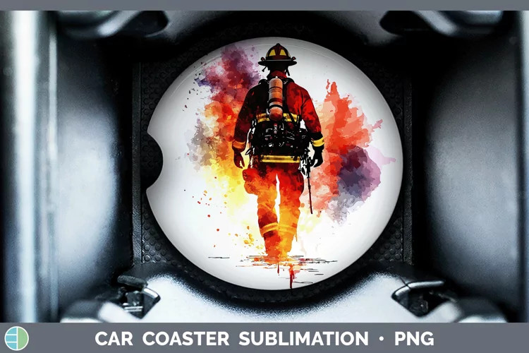 Watercolor Splash Male Firefighter Car Coaster Sublimation