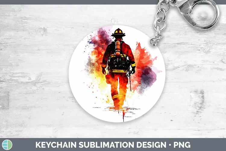 Watercolor Splash Male Firefighter Keychain Sublimation Keyr