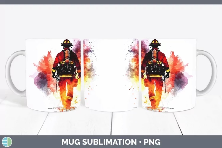 Watercolor Splash Male Firefighter Mug Wrap Sublimation Coff