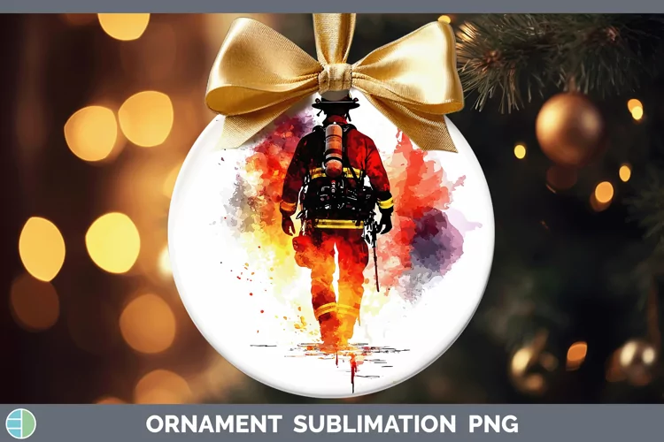 Watercolor Splash Male Firefighter Ornament Sublimation Baub