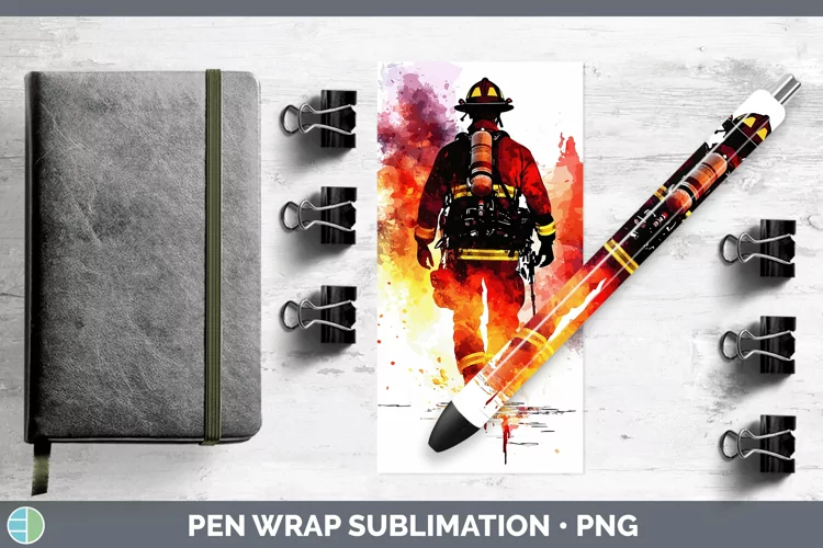 Watercolor Splash Male Firefighter Pen Wrap Sublimation Pen