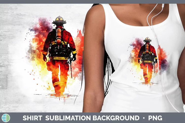 Watercolor Splash Male Firefighter Shirt Sublimation Sublima