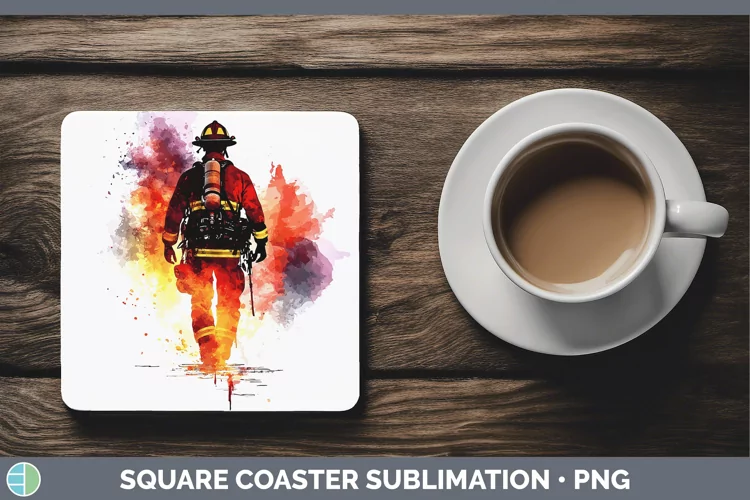 Watercolor Splash Male Firefighter Square Coaster Sublimatio