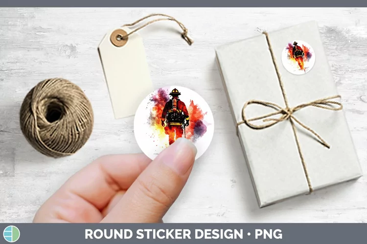 Watercolor Splash Male Firefighter Stickers | Round Labels D