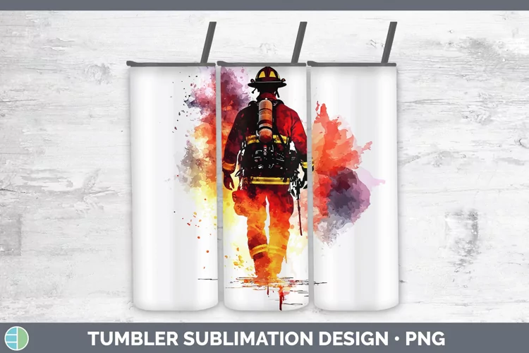 Watercolor Splash Male Firefighter Tumbler Sublimation 20 oz