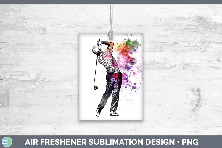 Watercolor Splash Male Golfer Air Freshener Sublimation Car