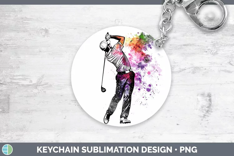 Watercolor Splash Male Golfer Keychain Sublimation Keyring D