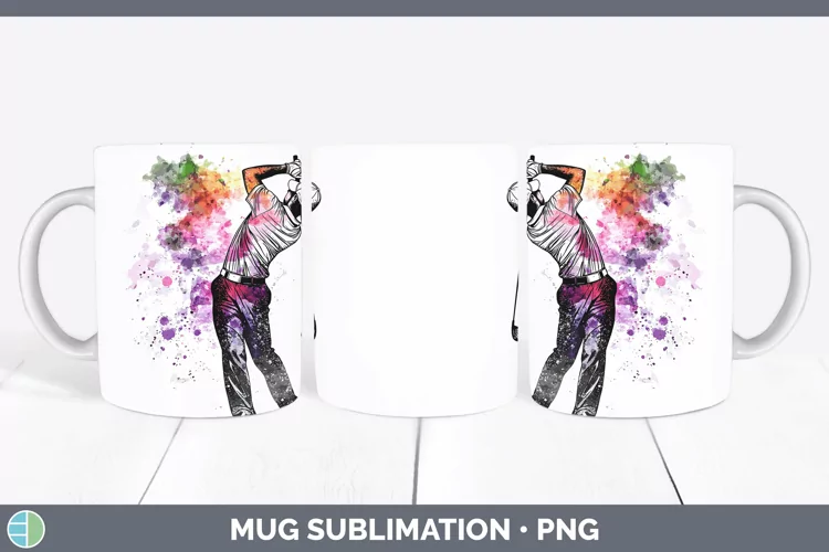 Watercolor Splash Male Golfer Mug Wrap Sublimation Coffee Cu