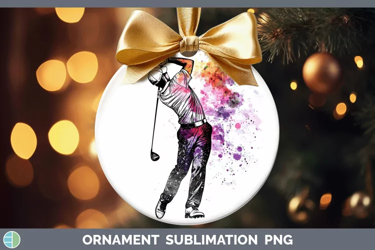 Watercolor Splash Male Golfer Ornament Sublimation Bauble De