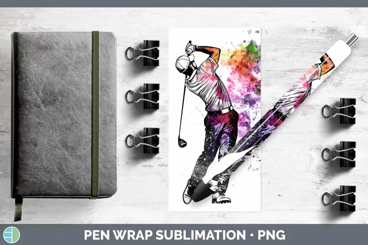 Watercolor Splash Male Golfer Pen Wrap Sublimation Pen Desig