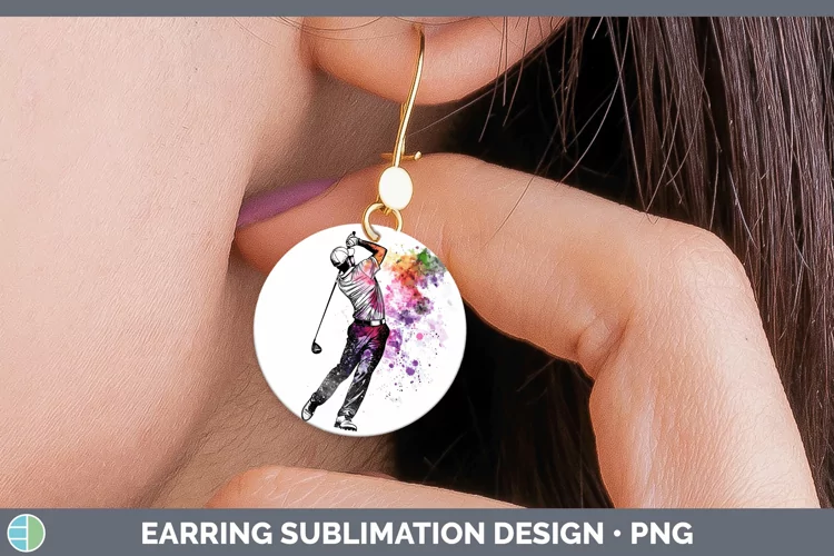 Watercolor Splash Male Golfer Round Earrings Sublimation Ear