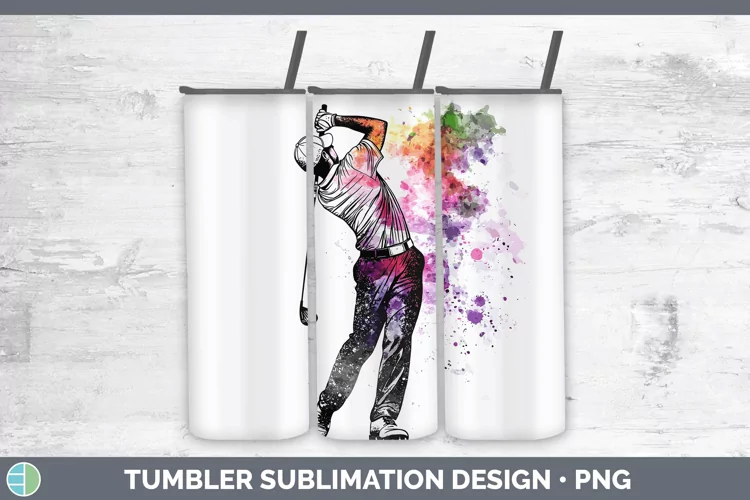 Watercolor Splash Male Golfer Tumbler Sublimation 20 oz Skin