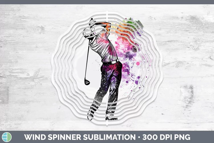 Watercolor Splash Male Golfer Wind Spinner Sublimation Spinn