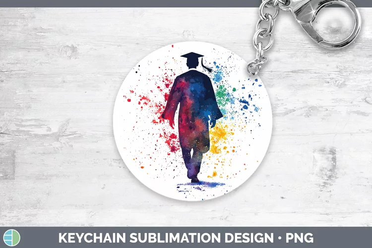 Watercolor Splash Male Graduate Keychain Sublimation Keyring