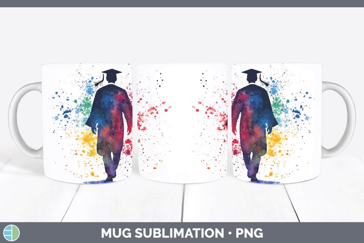 Watercolor Splash Male Graduate Mug Wrap Sublimation Coffee