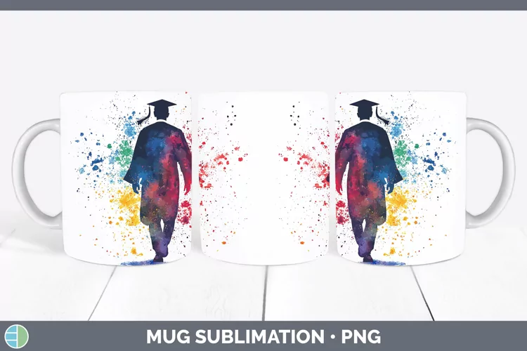 Watercolor Splash Male Graduate Mug Wrap Sublimation Coffee