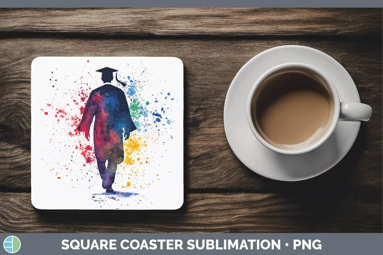 Watercolor Splash Male Graduate Square Coaster Sublimation C