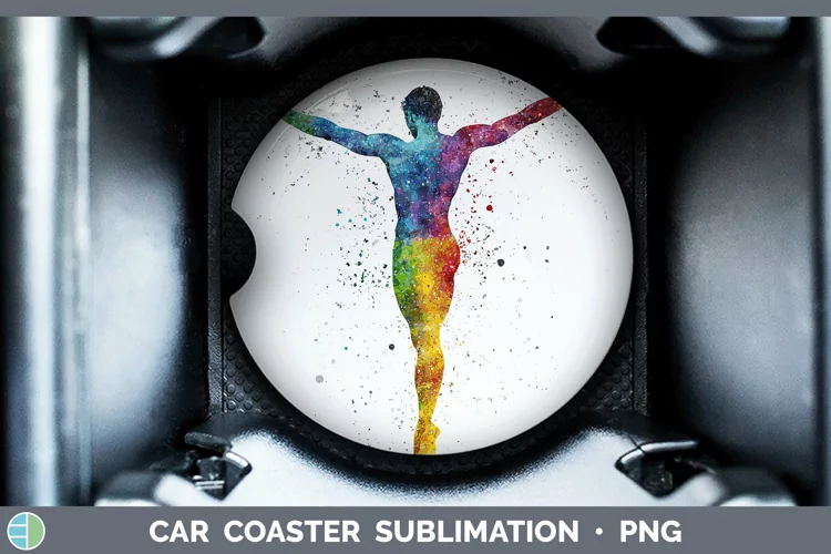 Watercolor Splash Male Gymnast Car Coaster Sublimation Desi