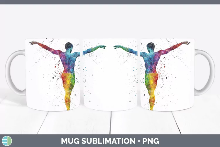 Watercolor Splash Male Gymnast Mug Wrap Sublimation Coffee C